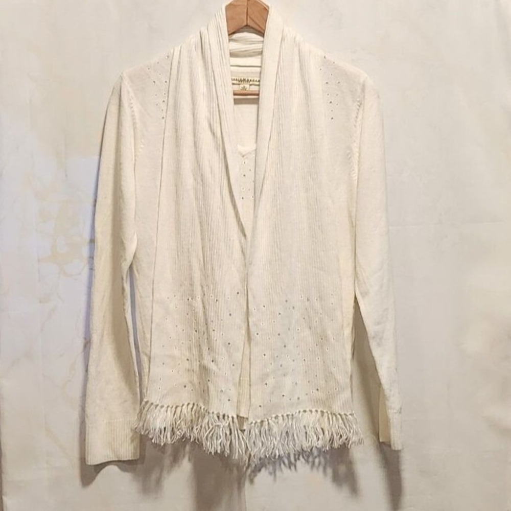 Debbie Morgan Long Sleeve Women's PL Off White Scarf Embellished Jeweled V-Neck‎